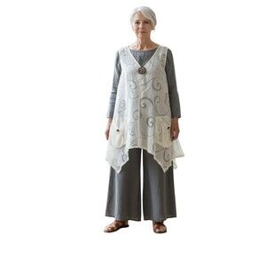 Mirror Image Women Sleeveless Tunic Top Vest White Lagenlook Y2K Boho Size M